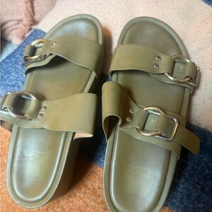 Dolce Vita Green Slide Sandals with Adjustable Straps